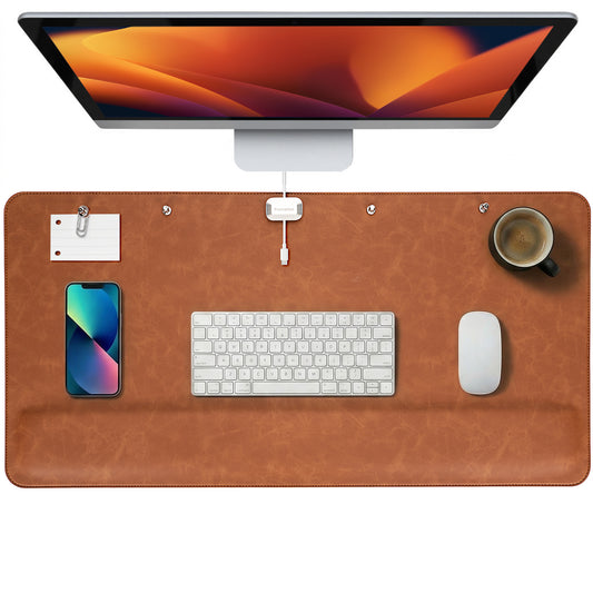 Magnetic Desk Mat with Wrist Support – Premium Leather Organizer for Office & Gaming