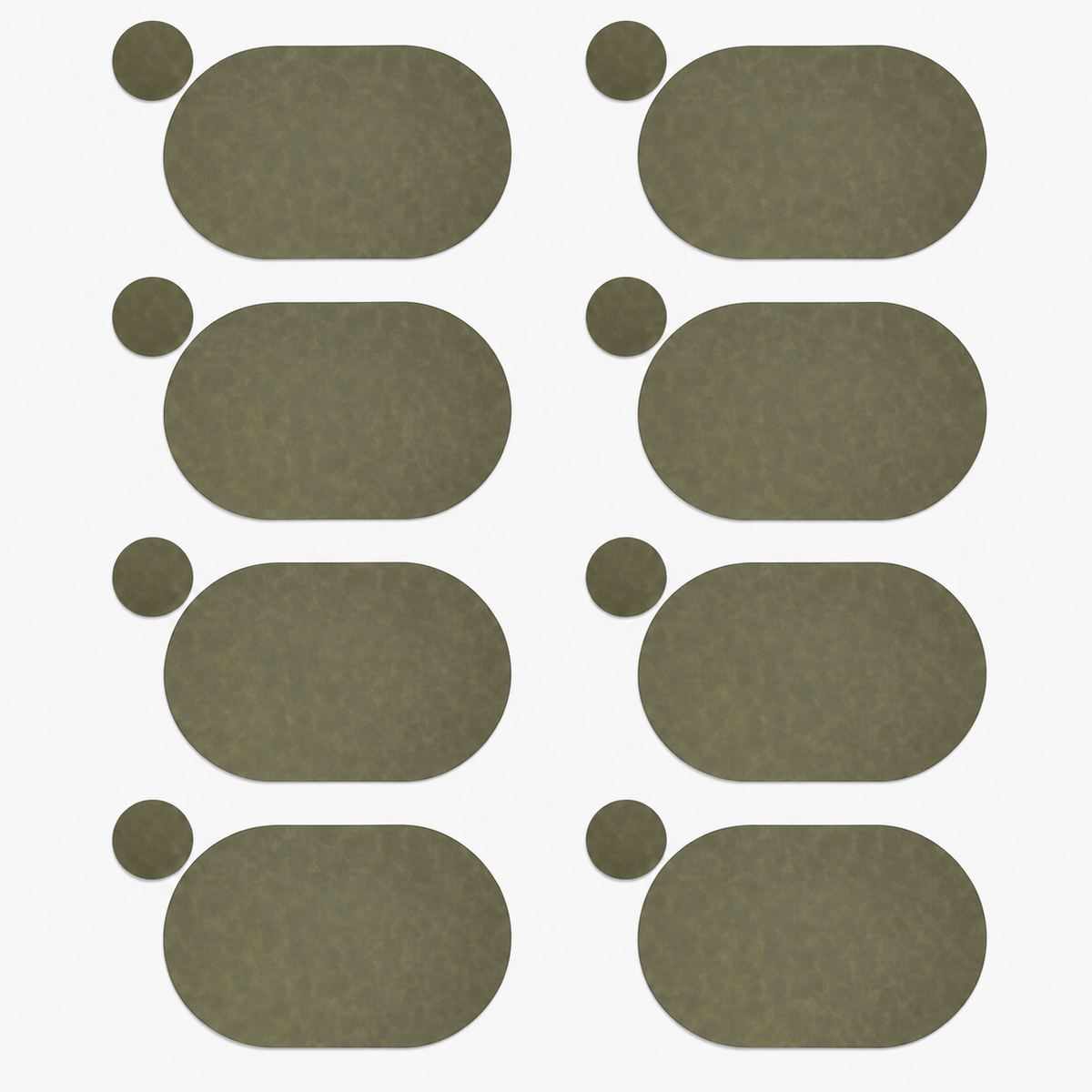 PROMATTOO Oval Faux Leather Placemats with Matching Coasters, Cork-Look Backing, Sets of 4, 6 or 8