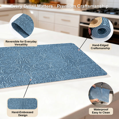 Vintage Floral Faux Leather Placemats Set, Waterproof Dining Mats