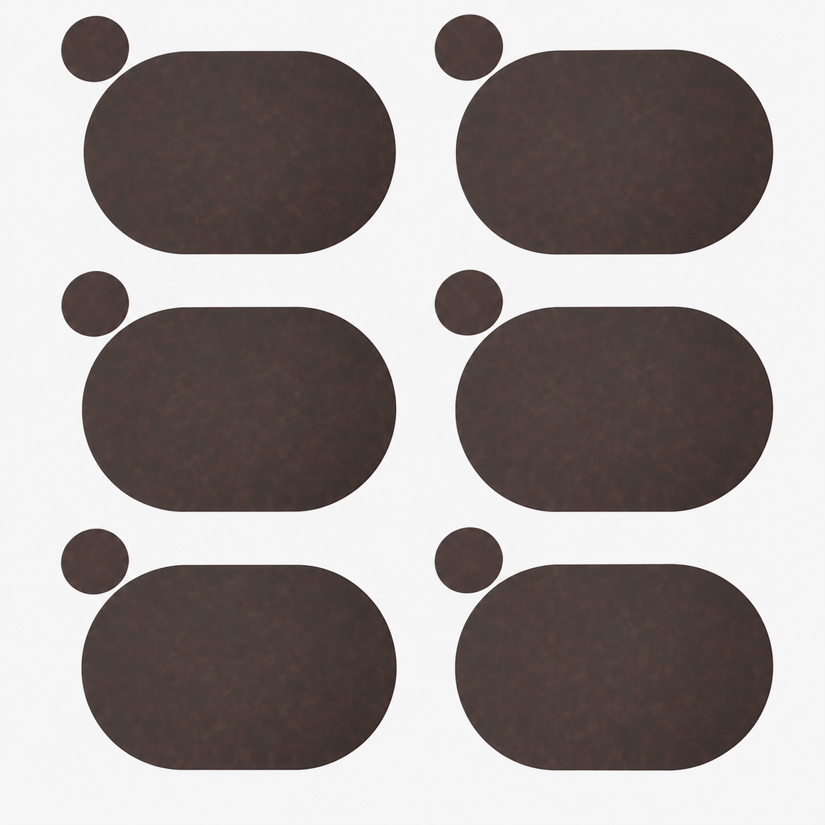 PROMATTOO Oval Faux Leather Placemats with Matching Coasters, Cork-Look Backing, Sets of 4, 6 or 8