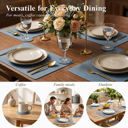 Promattoo Linen-Texture Placemats Set of 6 with Coasters & Storage Tray | Vegan Leather