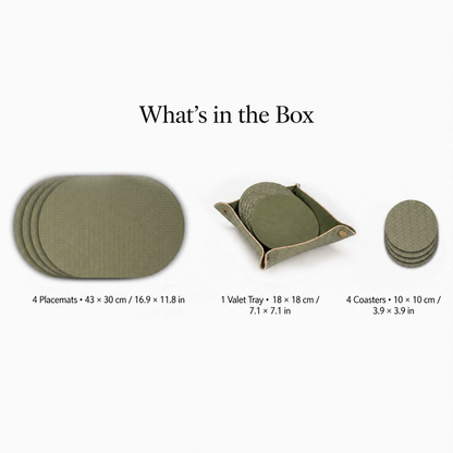 PROMATTOO Woven-Texture Oval Placemats with Coasters & Tray | Set of 4/6