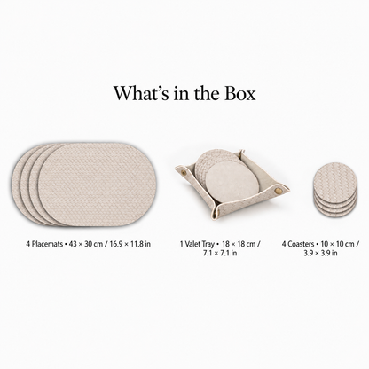 PROMATTOO Woven-Texture Oval Placemats with Coasters & Tray | Set of 4/6