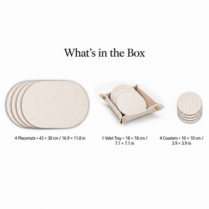 PROMATTOO Woven-Texture Oval Placemats with Coasters & Tray | Set of 4/6