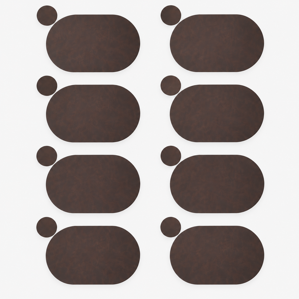 PROMATTOO Oval Faux Leather Placemats with Matching Coasters, Cork-Look Backing, Sets of 4, 6 or 8