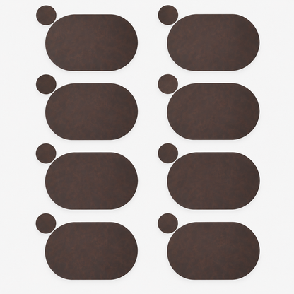 PROMATTOO Oval Faux Leather Placemats with Matching Coasters, Cork-Look Backing, Sets of 4, 6 or 8