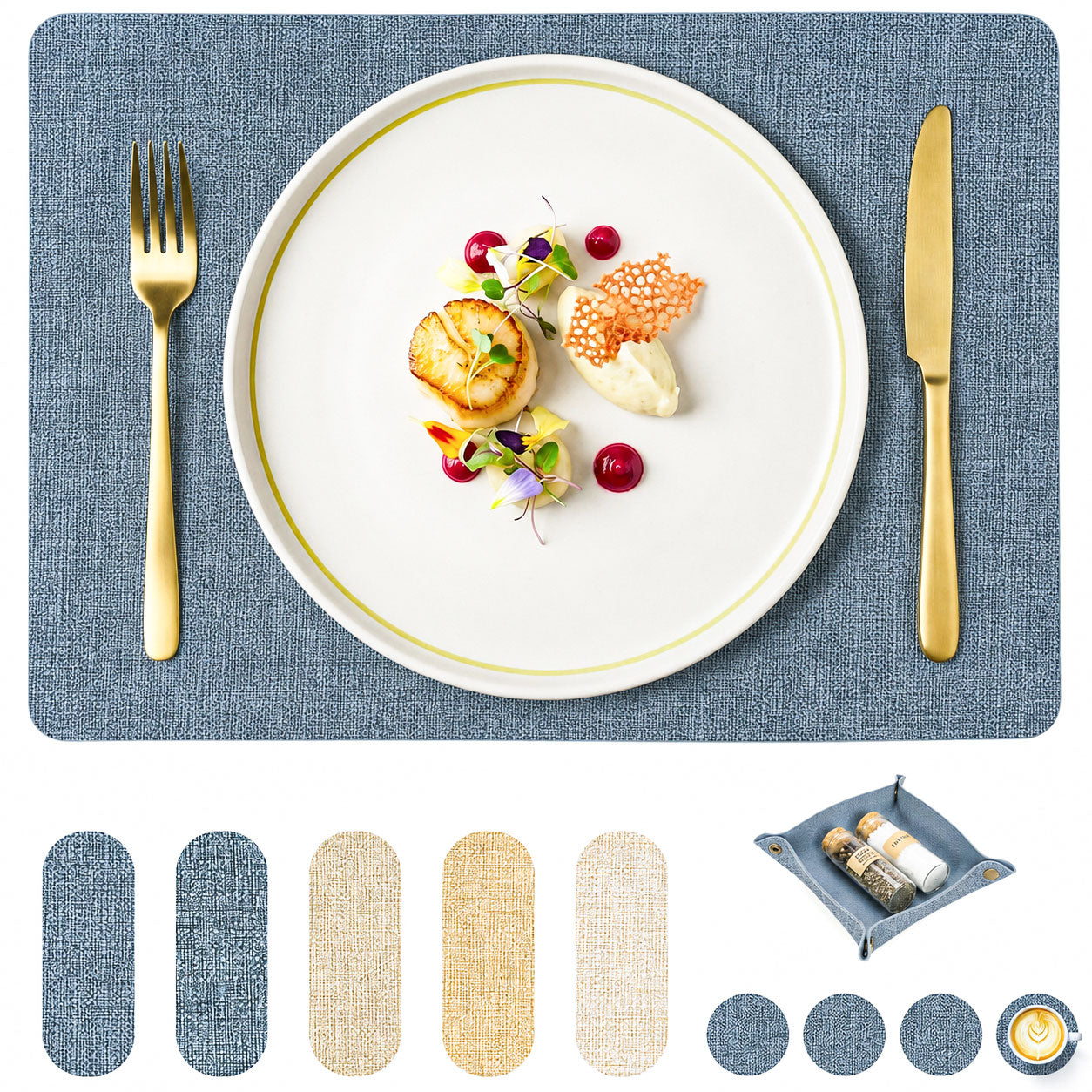 Tovagliette in similpelle effetto lino con sottobicchieri e scatola