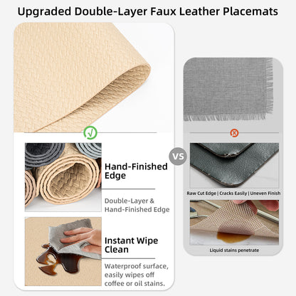 Woven Faux Leather Placemats Set, Waterproof Dining Mats