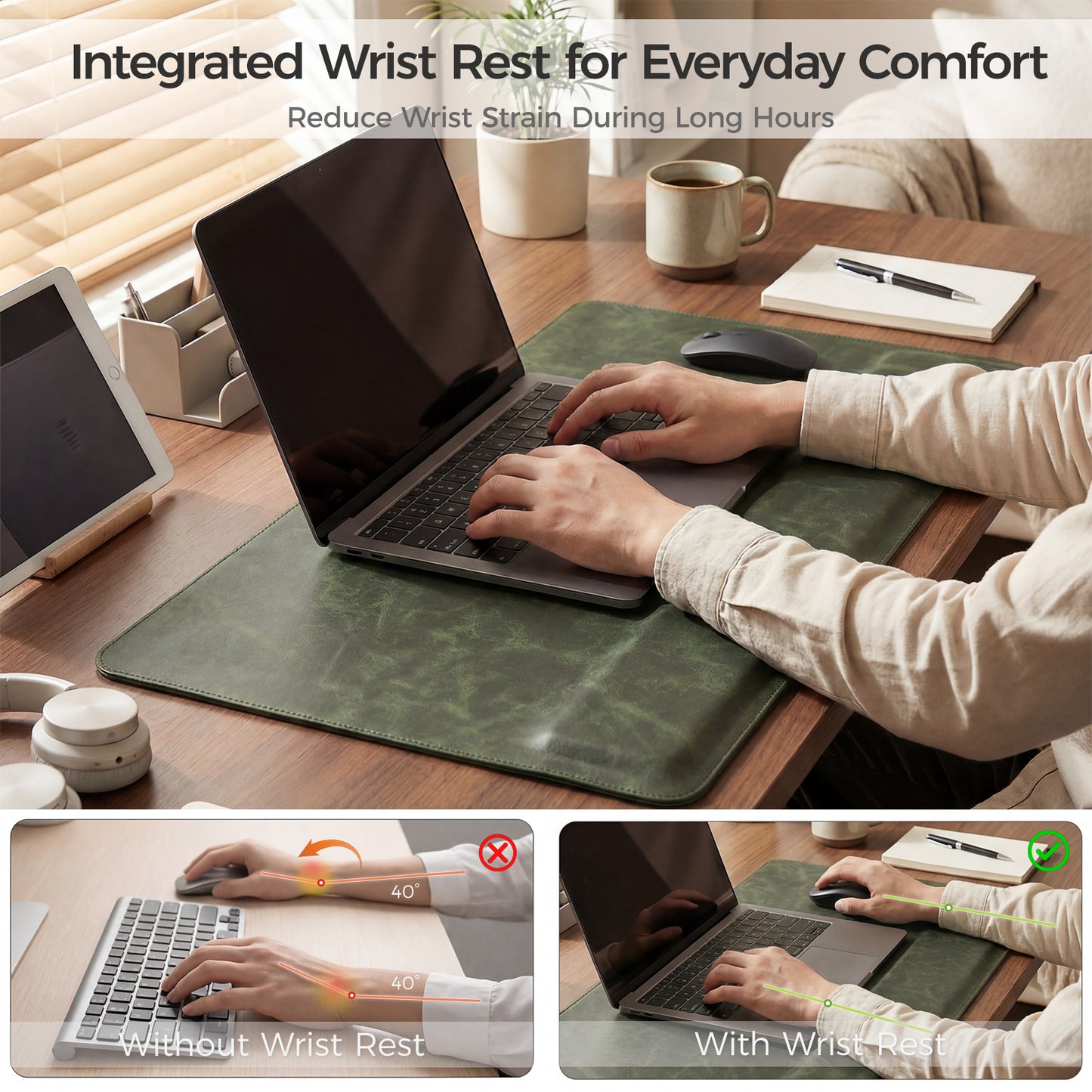 Magnetic Desk Mat with Wrist Support – Premium Leather Organizer for Office & Gaming