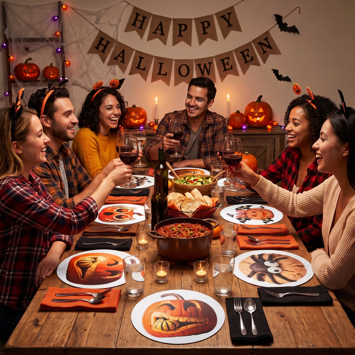 Halloween Round Placemats | 4 & 6-Piece Sets