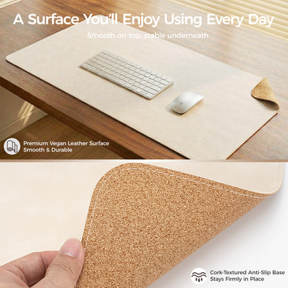 PROMATTOO Vegan Leather Desk Mat & Storage Tray Set — Non-Slip Cork Base