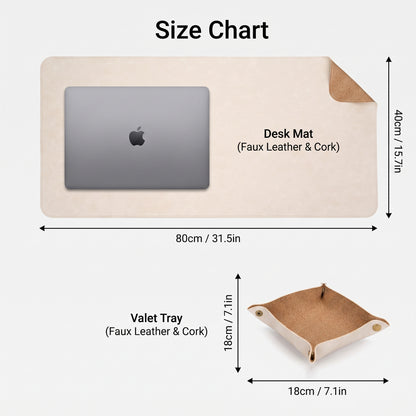 PROMATTOO Vegan Leather Desk Mat & Storage Tray Set — Non-Slip Cork Base