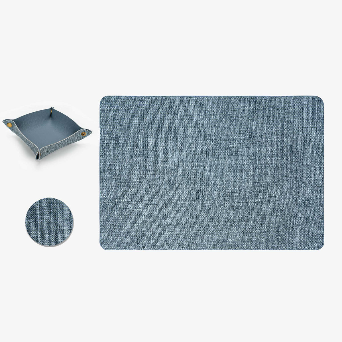 Promattoo Linen-Texture Placemats Set of 6 with Coasters & Storage Tray | Vegan Leather