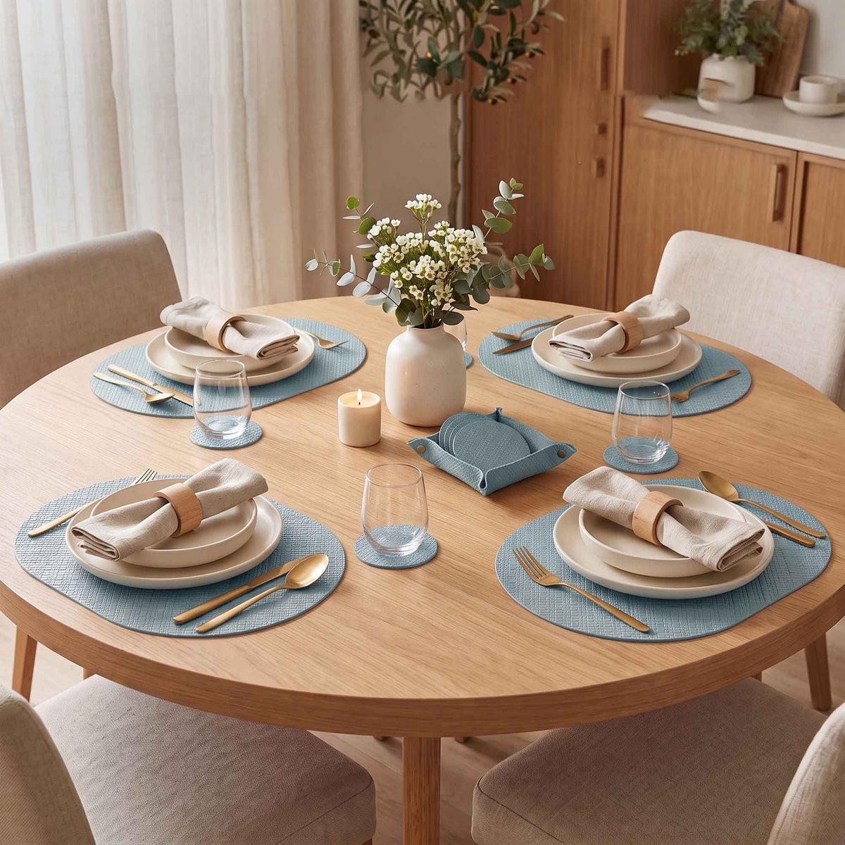 PROMATTOO Textured Placemat & Coaster Set with Storage Tray