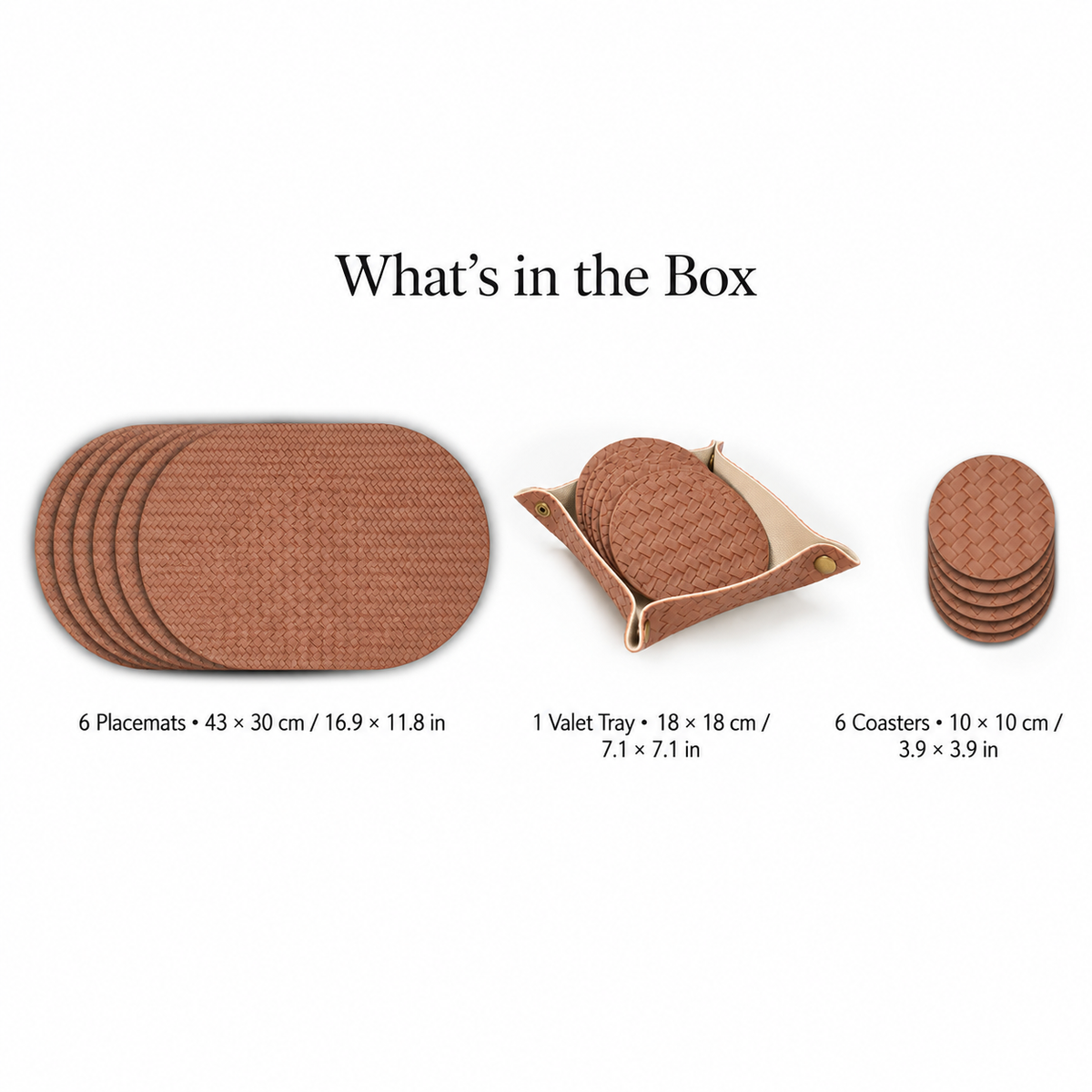 PROMATTOO Woven-Texture Oval Placemats with Coasters & Tray | Set of 4/6