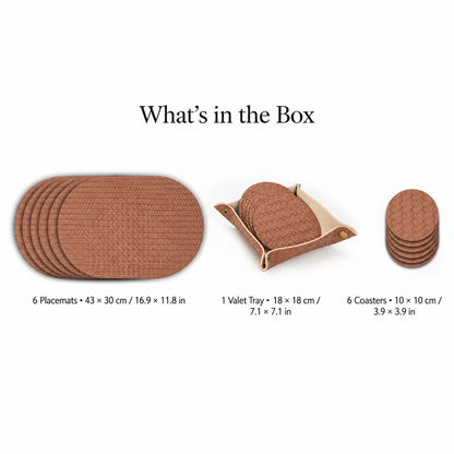 PROMATTOO Woven-Texture Oval Placemats with Coasters & Tray | Set of 4/6