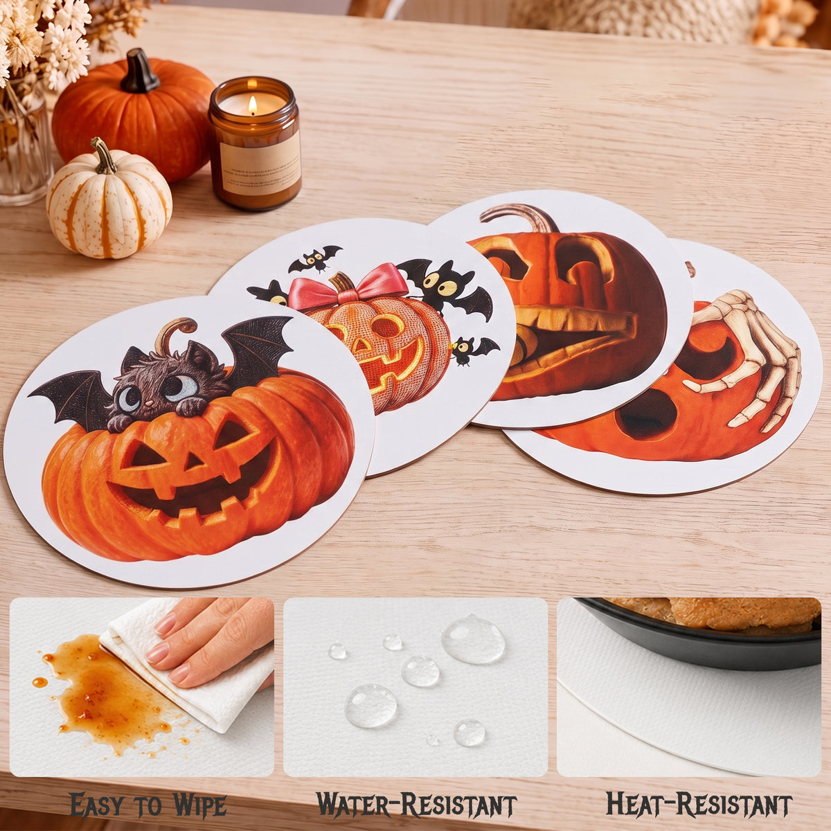 Halloween Round Placemats | 4 & 6-Piece Sets