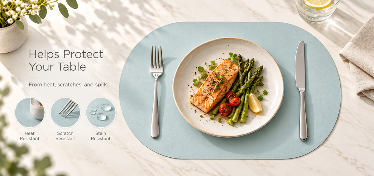 PROMATTOO Silicone Placemats, Oval Heat-Resistant & Machine-Washable Table Mats