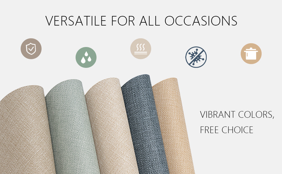 PROMATTOO Faux Leather Placemats, Linen-Look Texture, 3 Shapes, Set of 4 or 6