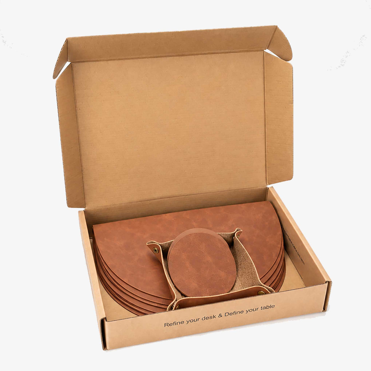 PROMATTOO Vegan Leather Placemats Set with Coasters & Tray — Gift Box Included | 6 Pieces