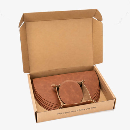 PROMATTOO Vegan Leather Placemats Set with Coasters & Tray — Gift Box Included | 6 Pieces