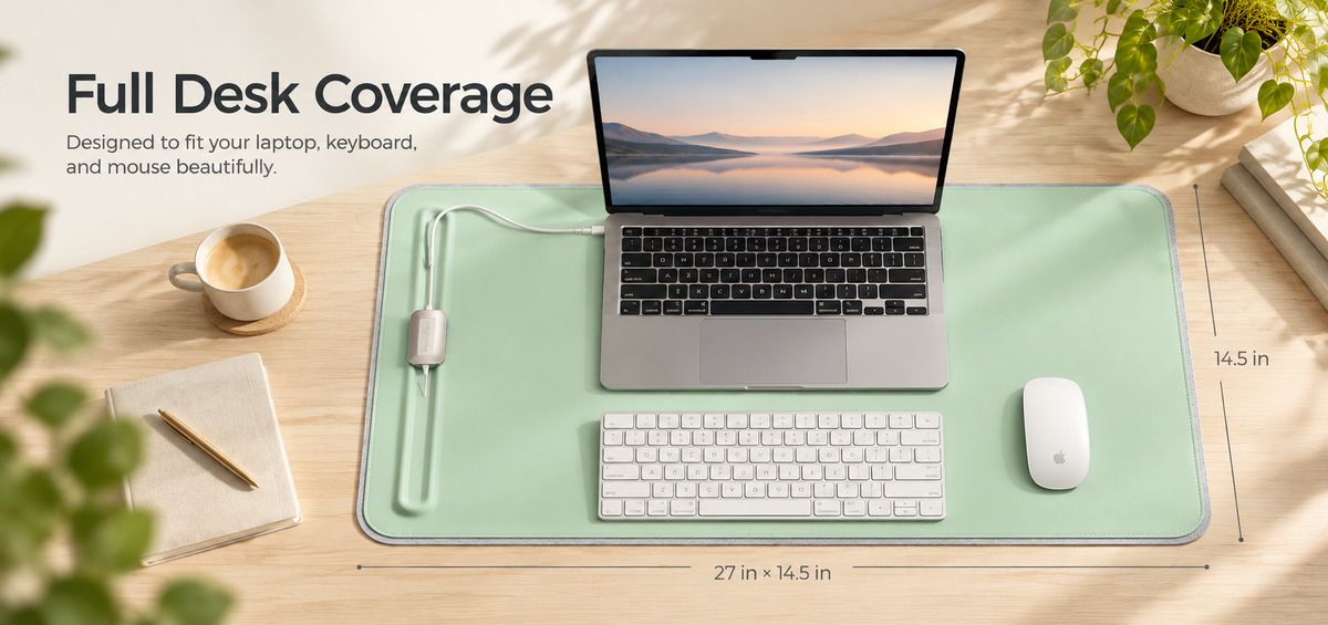 PROMATTOO Double-Sided Vegan Leather & Felt Desk Mat with Magnetic Cable Organizer