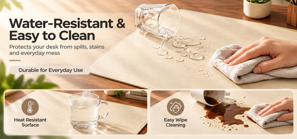 PROMATTOO Faux Leather Desk Mat & Tray Set, 80 × 40 cm