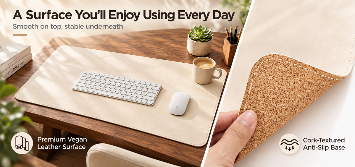 PROMATTOO Faux Leather Desk Mat & Tray Set, 80 × 40 cm
