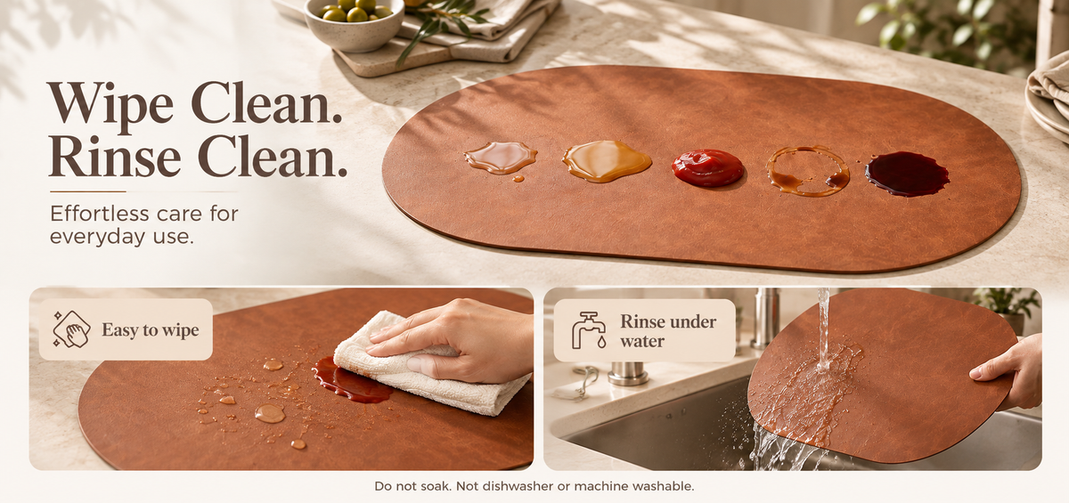 PROMATTOO Oval Faux Leather Placemats with Matching Coasters, Cork-Look Backing, Sets of 4, 6 or 8