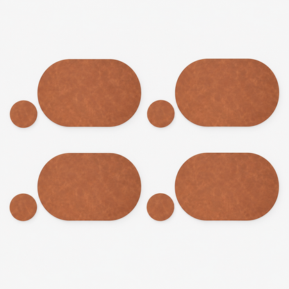 PROMATTOO Oval Faux Leather Placemats with Matching Coasters, Cork-Look Backing, Sets of 4, 6 or 8