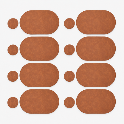 PROMATTOO Oval Faux Leather Placemats with Matching Coasters, Cork-Look Backing, Sets of 4, 6 or 8