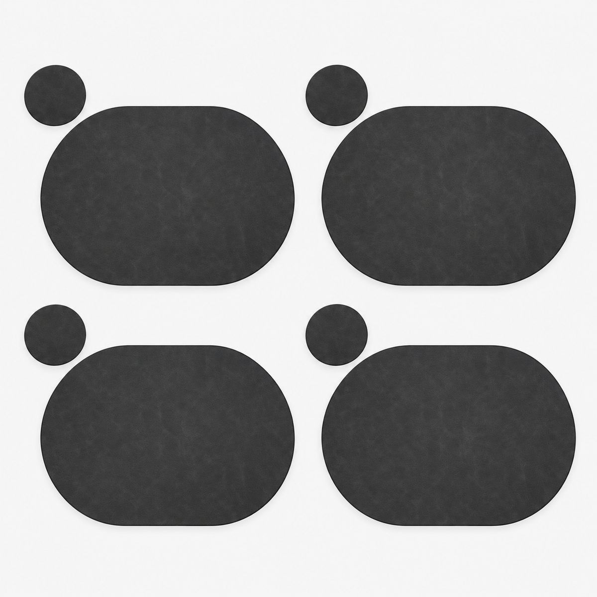 PROMATTOO Oval Faux Leather Placemats with Matching Coasters, Cork-Look Backing, Sets of 4, 6 or 8