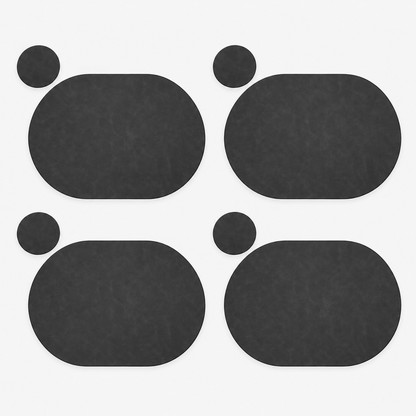 PROMATTOO Oval Faux Leather Placemats with Matching Coasters, Cork-Look Backing, Sets of 4, 6 or 8