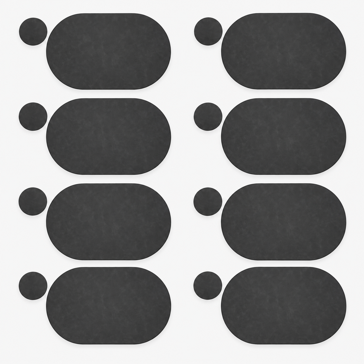 PROMATTOO Oval Faux Leather Placemats with Matching Coasters, Cork-Look Backing, Sets of 4, 6 or 8