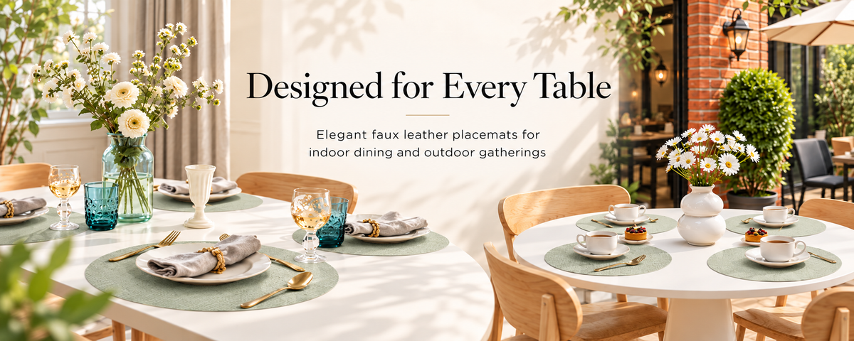 PROMATTOO Faux Leather Placemats, Linen-Look Texture, 3 Shapes, Set of 4 or 6