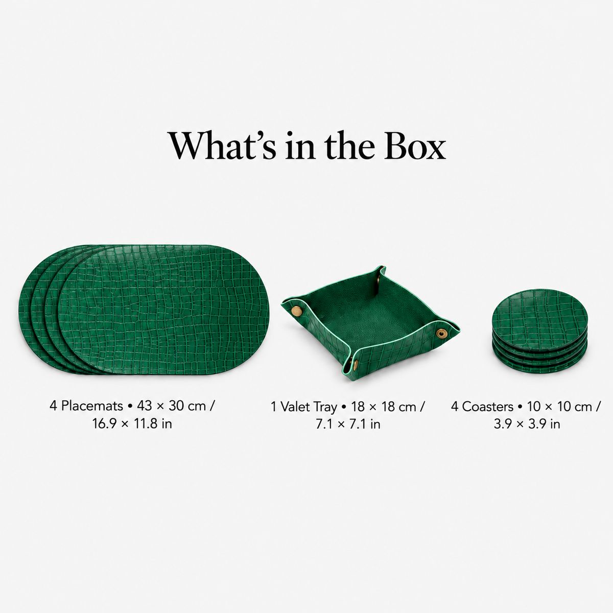 PROMATTOO Crocodile-Embossed Oval Faux Leather Placemats with Coasters & Tray
