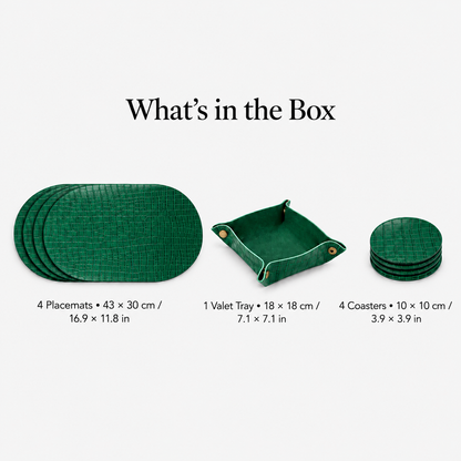 PROMATTOO Crocodile-Embossed Oval Faux Leather Placemats with Coasters & Tray