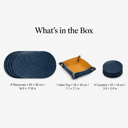 PROMATTOO Crocodile-Embossed Oval Faux Leather Placemats with Coasters & Tray