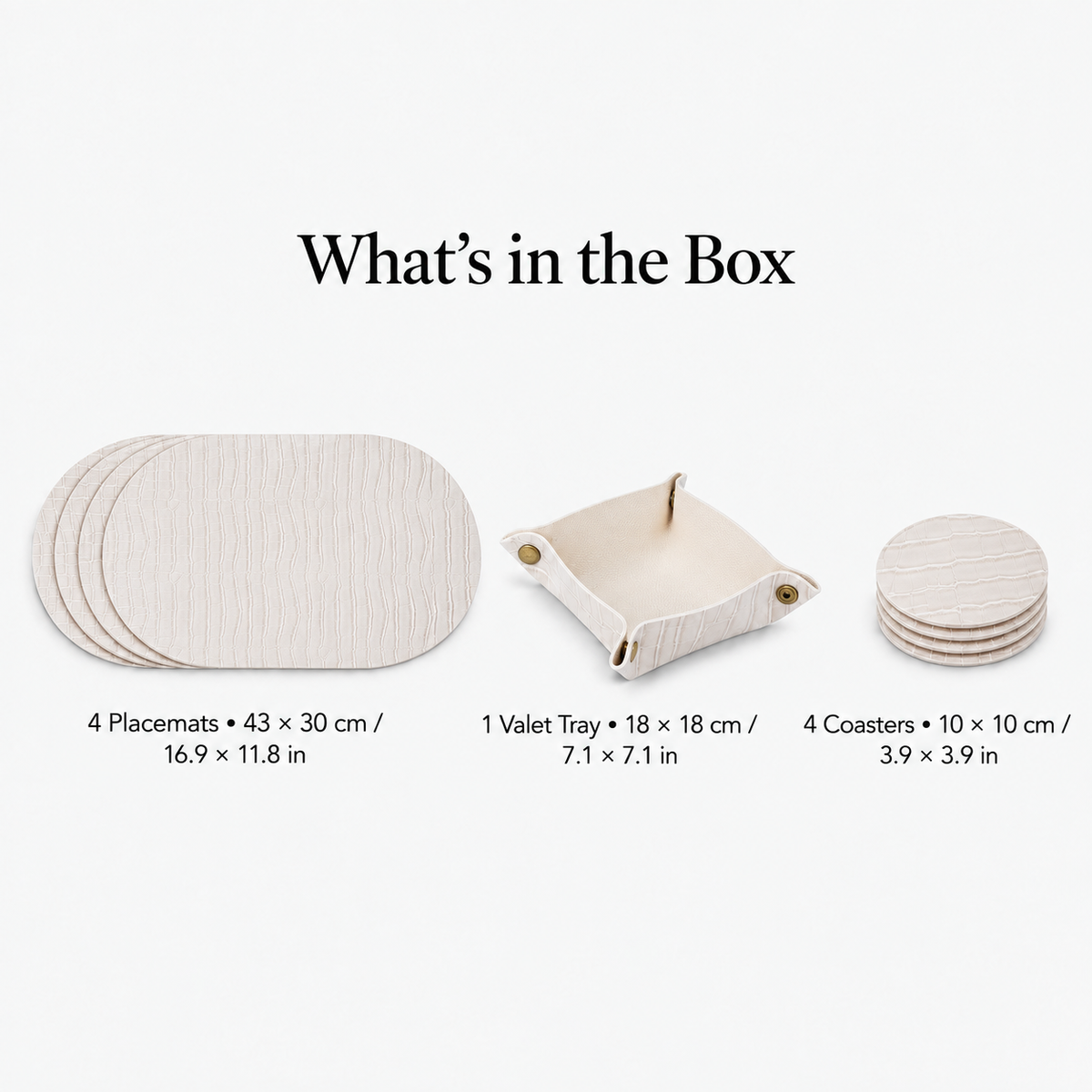 PROMATTOO Crocodile-Embossed Oval Faux Leather Placemats with Coasters & Tray