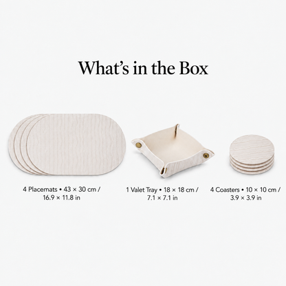 PROMATTOO Crocodile-Embossed Oval Faux Leather Placemats with Coasters & Tray