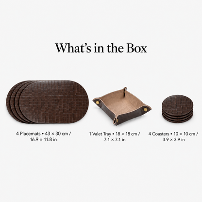 PROMATTOO Crocodile-Embossed Oval Faux Leather Placemats with Coasters & Tray