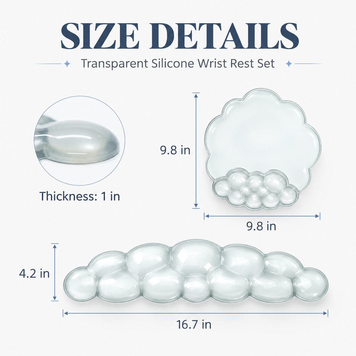 PROMATTOO Clear Silicone Cloud Wrist Rest Set for Keyboard & Mouse