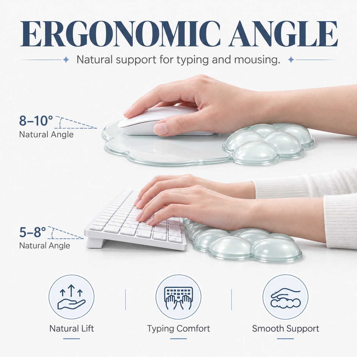 PROMATTOO Clear Silicone Cloud Wrist Rest Set for Keyboard & Mouse