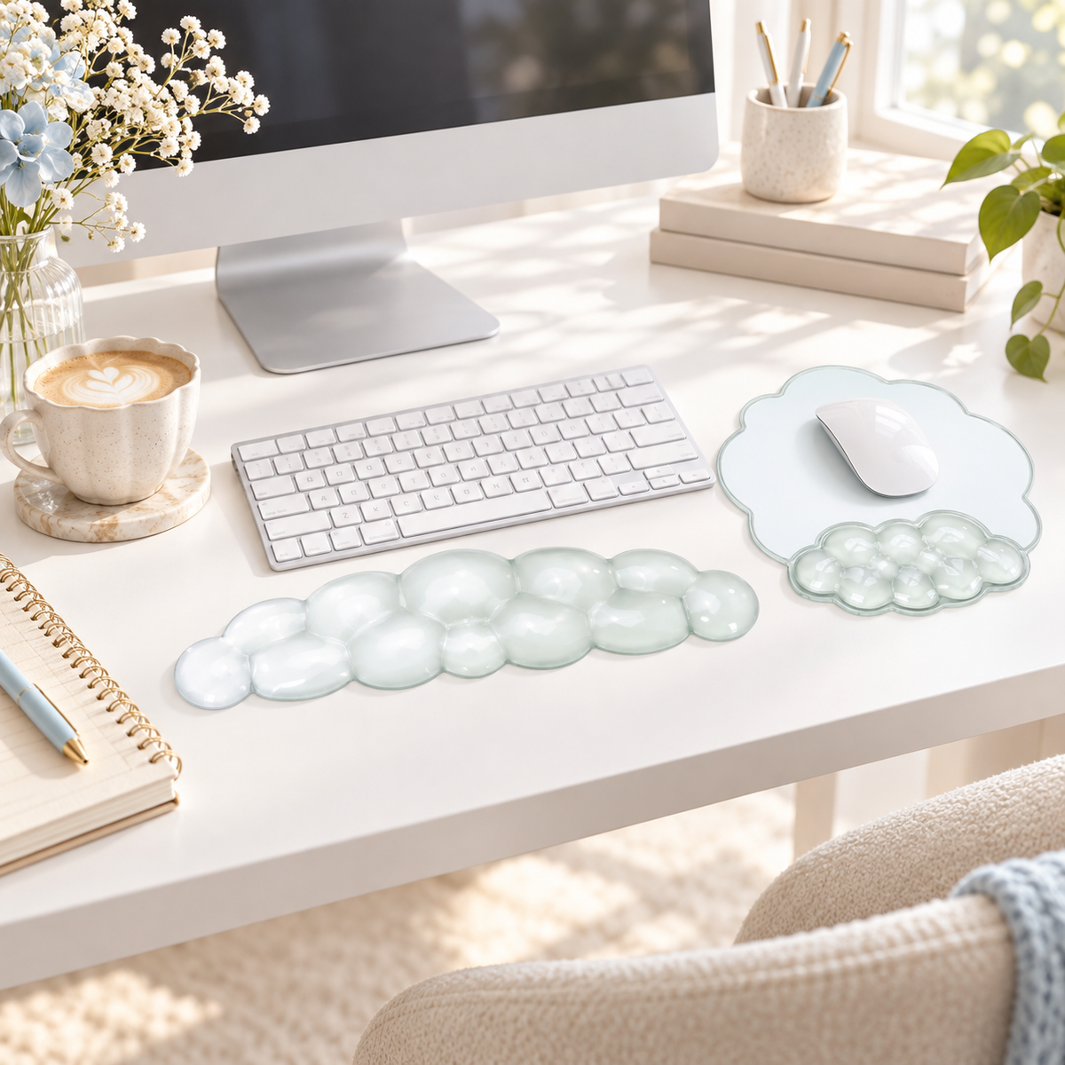 PROMATTOO Clear Silicone Cloud Wrist Rest Set for Keyboard & Mouse