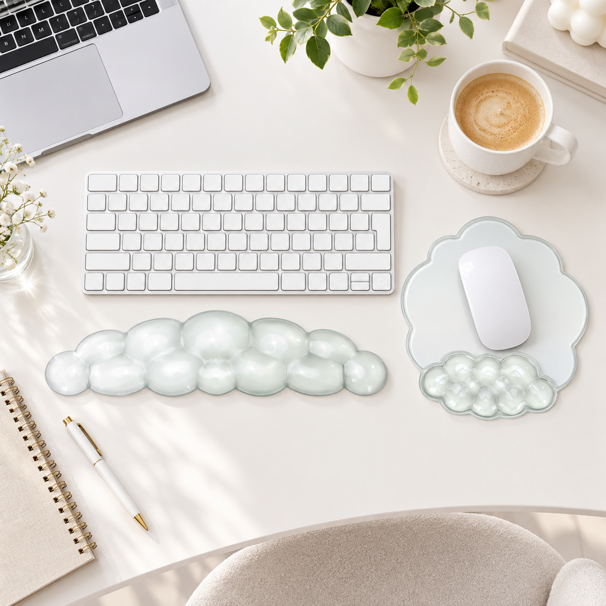 PROMATTOO Clear Silicone Cloud Wrist Rest Set for Keyboard & Mouse