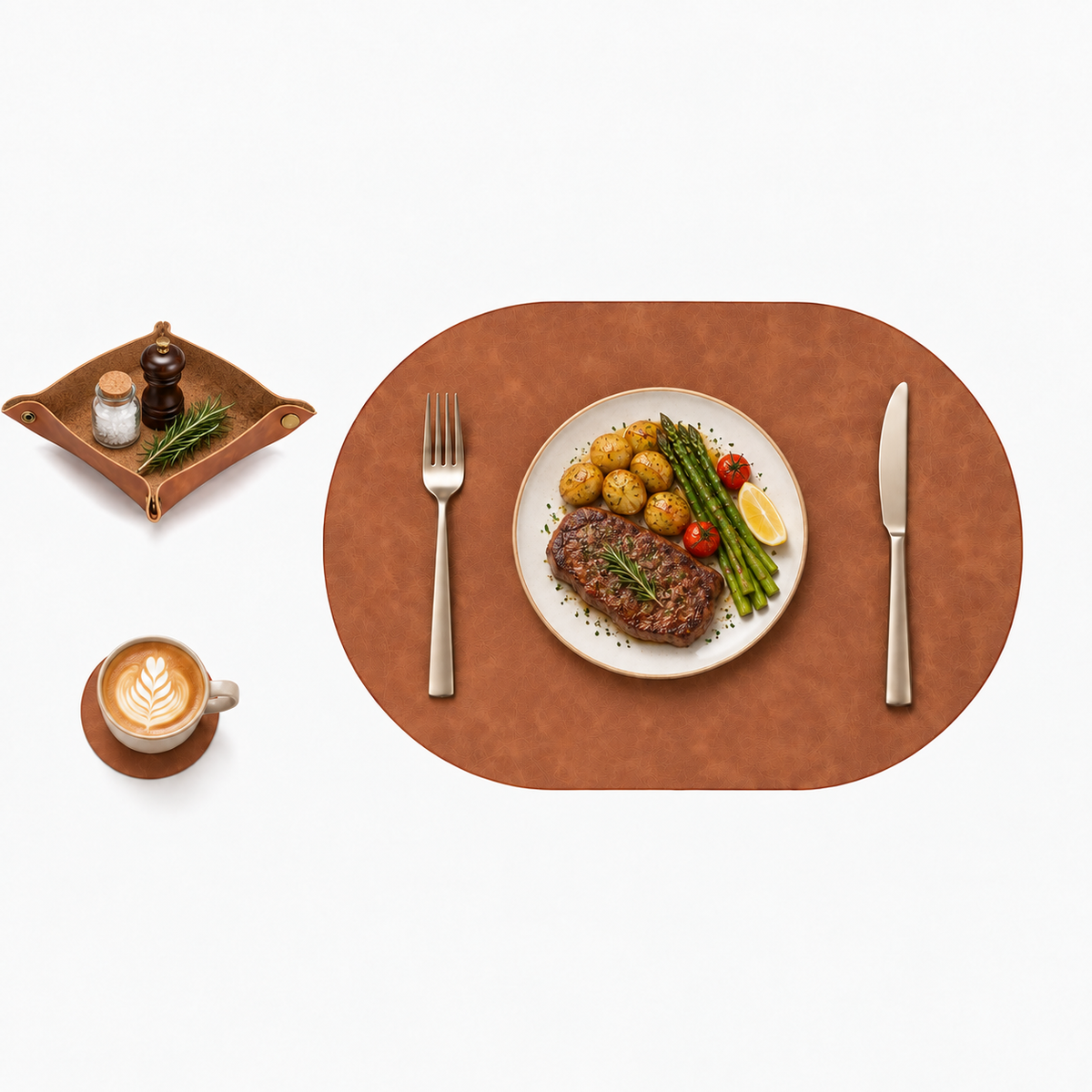 PROMATTOO Vegan Leather Placemats Set with Coasters & Tray — Gift Box Included | 6 Pieces