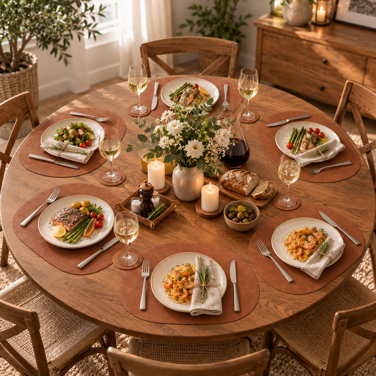 PROMATTOO Vegan Leather Placemats Set with Coasters & Tray — Gift Box Included | 6 Pieces