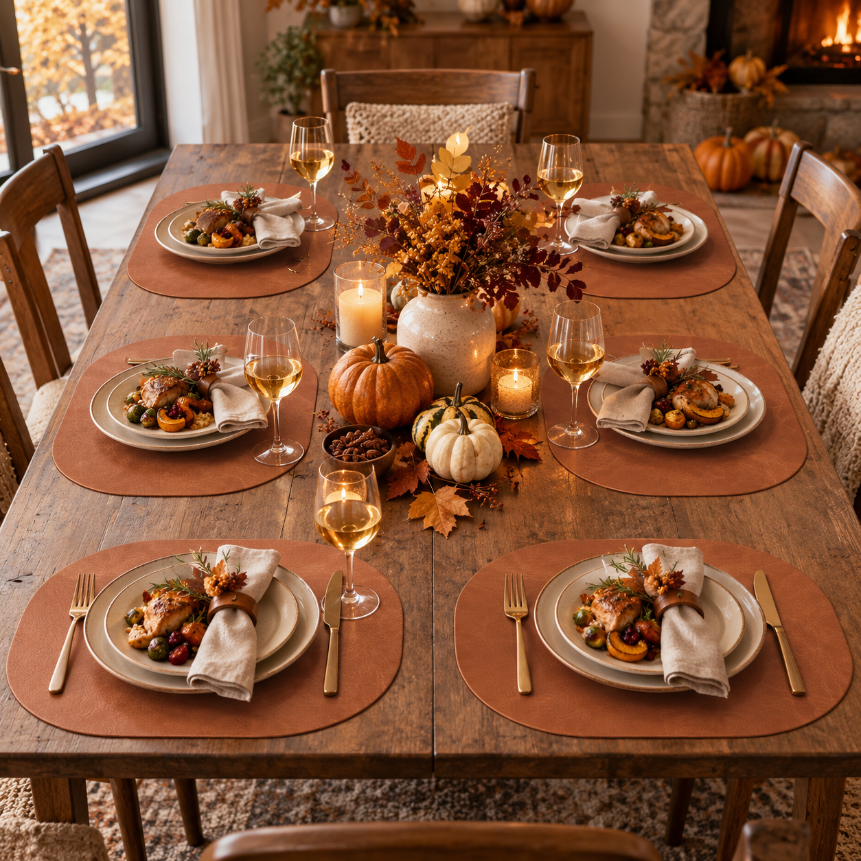 PROMATTOO Vegan Leather Placemats Set with Coasters & Tray — Gift Box Included | 6 Pieces