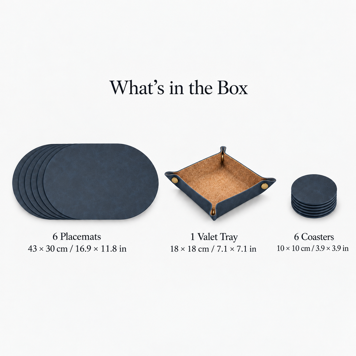 PROMATTOO Vegan Leather Placemats Set with Coasters & Tray — Gift Box Included | 6 Pieces