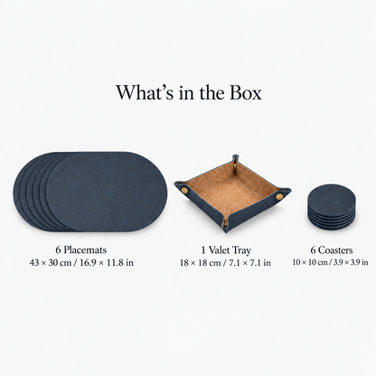 PROMATTOO Vegan Leather Placemats Set with Coasters & Tray — Gift Box Included | 6 Pieces